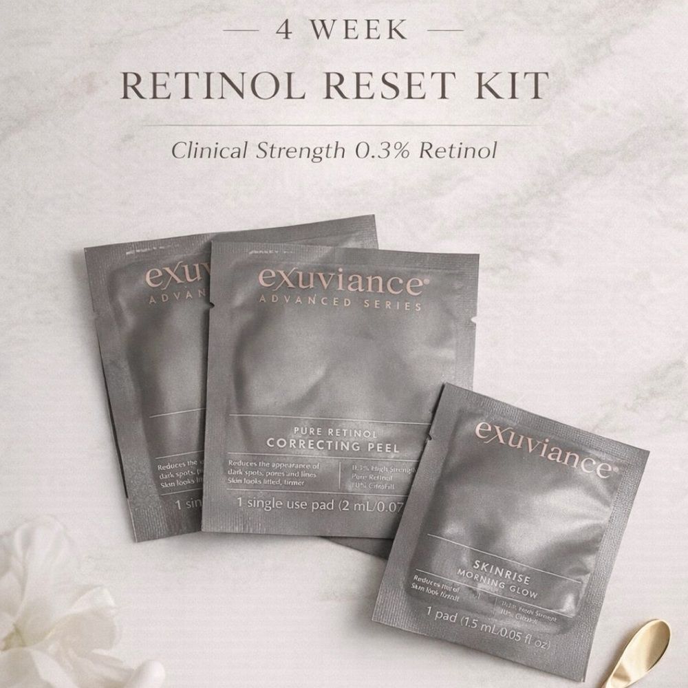 Exuviance 4 Week Retinol Peel Kit – 3 Pure Retinol + 1 Skinrise Pads NEW